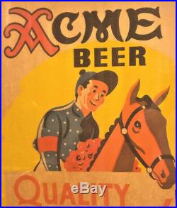 1930's Jockey/Thoroughbred Race Horse Acme Cardboard Beer Sign San Francisco