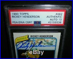 1980 Topps Rickey Henderson Signed Rookie Card Autograph RC PSA/DNA 10 Auto A's