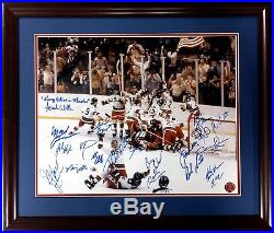 1980 USA Olympic Hockey All Team Signed 20 Auto inscribed Framed 16x20 Photo Coa