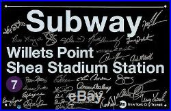 1986 New York Mets Team Signed NYC Metal Subway Sign 7 Train Shea Stadium S