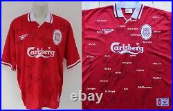 1997-98 Liverpool Home Shirt Squad Signed inc. Fowler, Owen & Carragher with COA