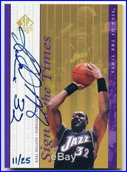 1999-00 SP Authentic Sign of the Times Gold KARL MALONE On-Card Auto #/25 Rare
