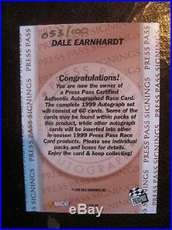 1999 Press Pass Dale Earnhardt Sr. Gold Signings Autograph Auto 500.00 Bv