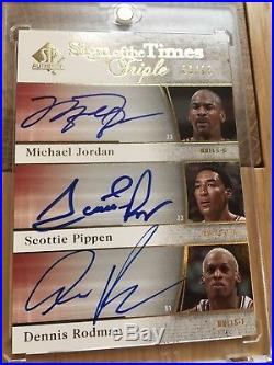 2005-06 Sign Of The Times Triple Auto Michael Jordan Scottie Pippen Rodman /15