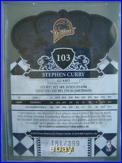 2009-10 Crown Royale #103 Stephen Curry Rookie Rc /399 BGS 9.5 Gem Mint Auto 10