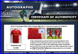 2013-14 Liverpool Home Shirt Squad Signed inc. Gerrard, Suarez & Coutinho + COA