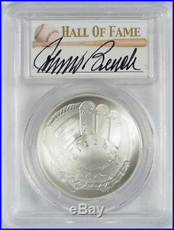 2014-P Baseball HOF Silver $1 - PCGS MS69 - Hand Signed By Johnny Bench