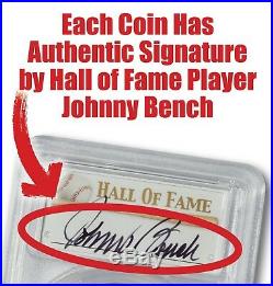 2014-P Baseball HOF Silver $1 - PCGS MS69 - Hand Signed By Johnny Bench