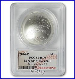 2014-P Baseball HOF Silver $1 - PCGS MS70 - Hand Signed By Nolan Ryan