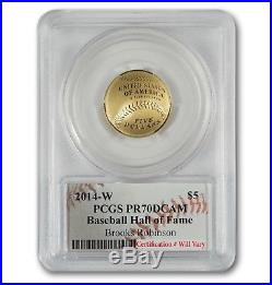 2014-W $5 Gold Baseball Coin PCGS PR70 Hand-Signed By Brooks Robinson
