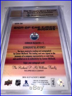 2015-16 SP Authentic CONNOR MCDAVID RC Sign of the Times #/99 BGS 9.5 3X10 Subs