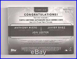 2015 Triple Threads 1/1 Anthony Rizzo Jon Lester Javier Baez Auto Jersey Signed