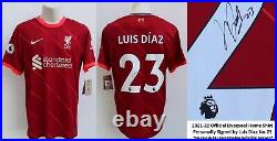 2021-22 Official Liverpool Home Shirt signed by Luis Diaz COA Exact Photo Proof