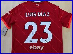 2021-22 Official Liverpool Home Shirt signed by Luis Diaz COA Exact Photo Proof