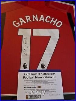 Alejandro Garnacho Signed and Framed Manchester United Shirt With COA