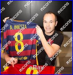 Andres Iniesta Back Signed Barcelona 2015-16 Home Shirt Autograph Jersey