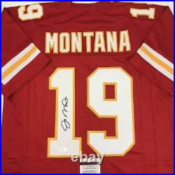 Autographed/Signed JOE MONTANA Kansas City Red Football Jersey JSA COA Auto