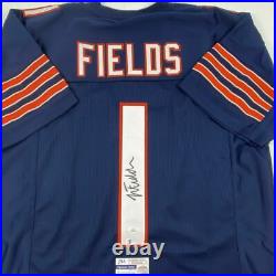 Autographed/Signed JUSTIN FIELDS Chicago Blue Football Jersey JSA COA Auto