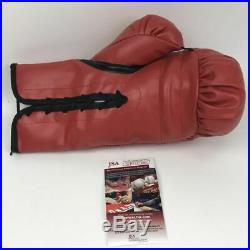 Autographed/Signed MIKE TYSON & EVANDER HOLYFIELD Red Boxing Glove JSA COA Auto