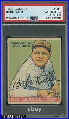 Babe Ruth Yankees HOF Signed 1933 Goudey #181 PSA PSA/DNA 9 HIGH GRADE AUTO