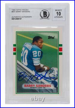 Barry Sanders Signed 1989 Topps #83T Detroit Lions Football Card BGS Auto 10