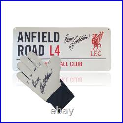 Bruce Grobbelaar Signed Glove & Anfield Sign Bundle