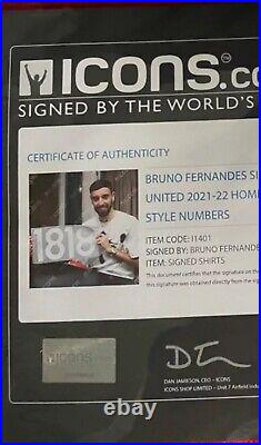 Bruno Fernandes Signed Manchester United 2021-22 Football Shirt Icons COA Proof