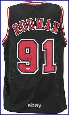 Bulls Dennis Rodman Authentic Signed Black Jersey Autographed BAS Witnessed