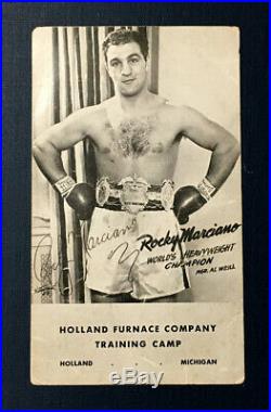 C. 1953 ROCKY MARCIANO VINTAGE SIGNED AUTO'D HOLLAND FURNACE POSTCARD as CHAMP