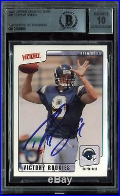 Chargers Drew Brees Signed Card 2001 UD Victory #415 Auto Graded 10! BAS Slabbed