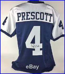 Cowboys Dak Prescott Authentic Signed Blue Jersey Autographed JSA Witness
