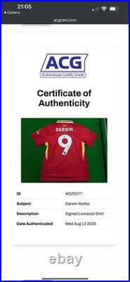 Darwin Núñez Signed Shirt ACG AUTHENTICATION LIVERPOOL NUNEZ SALAH KLOPP SLOT