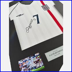 David Beckham Signed Shirt Framed England Home 2002 World Cup v Greece 7 COA