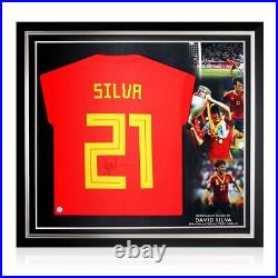 David Silva Signed Spain 18-19 Football Shirt. Framed Autographed Memorabilia
