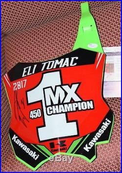 ELI TOMAC #1 Signed 2017 450 MX Champ Monster Kawasaki Front Number PLATE JSA