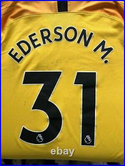 Ederson Moraes Manchester City Signed & Match Worn Home Shirt Unwashed