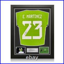 Emi Martinez Back Signed Argentina 2022-23 Home Goalkeeper Shirt. Standard Frame