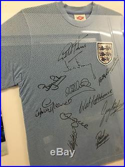 England. Football signed Shirt Legends Of Football Beckham Hurst Lofthouse Finney