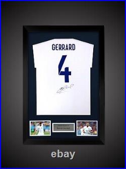 England Steven Gerrard Hand Signed Framed White T-Shirt £119 With COA