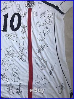 England XXXXL Shirt Signed Beckham Rooney Gerrard Shearer Terry Hurst Lineker