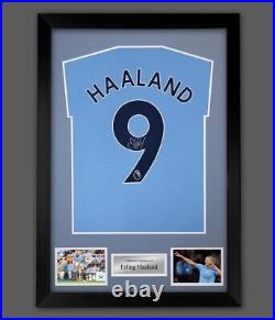 Erling Haaland Signed Manchester City Premier League Framed Shirt COA £299
