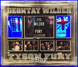 Exclusive Framed Tyson Fury and Deontay Wilder Signed Boxing Gloves AFTAL COA
