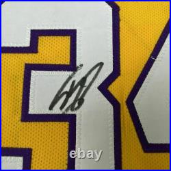 FRAMED Autographed/Signed SHAQUILLE SHAQ O'NEAL 33x42 LA Yellow Jersey JSA COA
