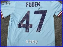 Foden Signed Man City Treble Season Shirt With Proof
