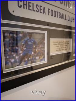 Framed Chelsea Football Ground Street Sign Signed By Marcel Desailly COA