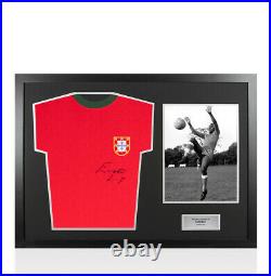Framed Eusebio Signed Portugal Shirt Panoramic Autograph Jersey