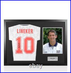 Framed Gary Lineker Signed England Shirt Home, 1990, Number 10 Panoramic