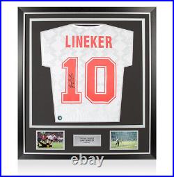 Framed Gary Lineker Signed England Shirt Home, 1990, Number 10 Premium