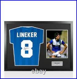 Framed Gary Lineker Signed Everton Shirt Home, 1986, Number 8 Panoramic