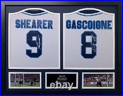 Framed Gazza Gascoigne & Shearer Signed England Euro 96 Football Shirts & Proof